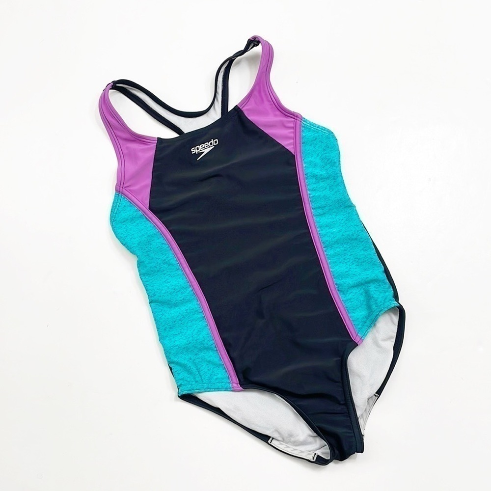 Speedo black/teal/purple girls one piece swimsuit